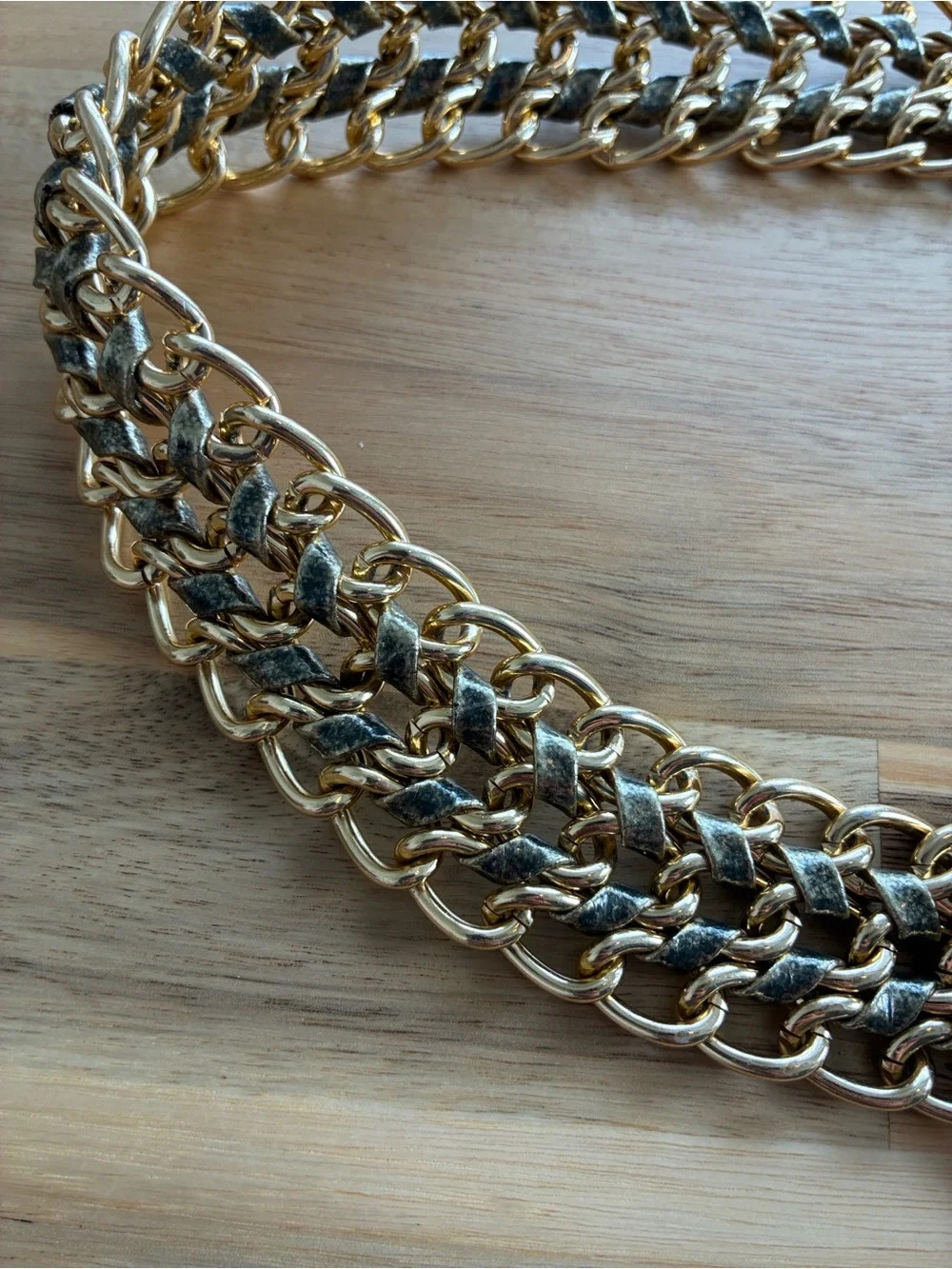 80s/90s Vintage Gold Chain Link Belt with Buckle Woven Details Boho Grunge